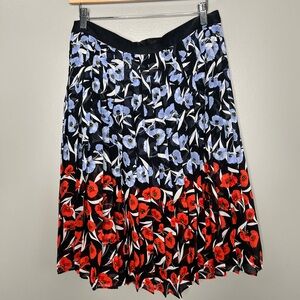 Ann‎ Taylor pleated chiffon skirt bright poppy print size 8 office casual spring